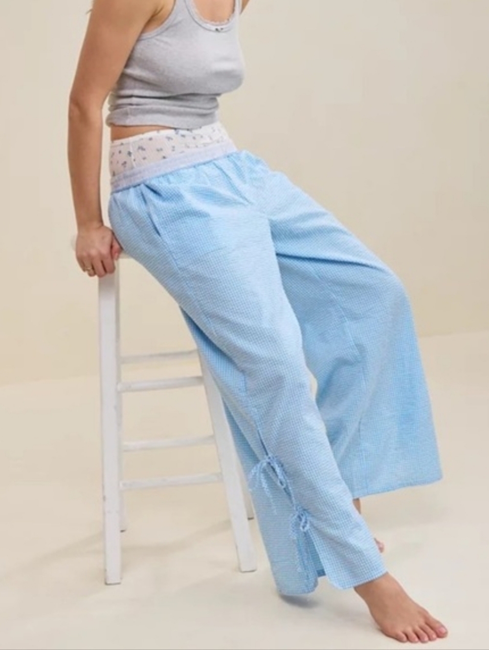 aerie - Like New Blue Searsucker Side Tie Trouser PJ - M